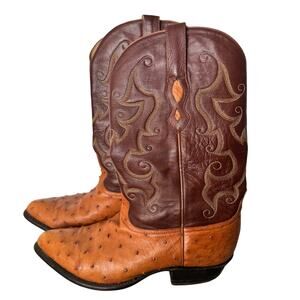 Los Altos Cowboy Boots Mens Size 8.5 EE Brown Cognac Genuine Ostrich Western